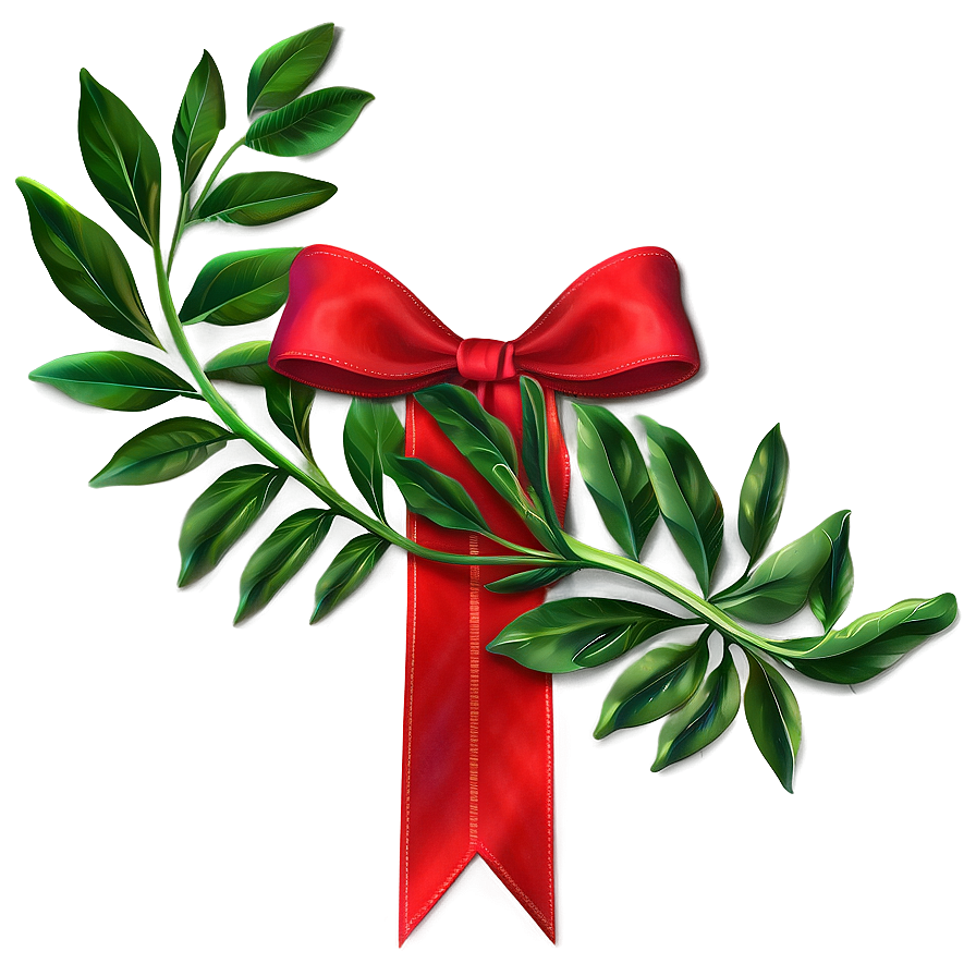 Red Ribbon With Leaves Png 50 PNG Image