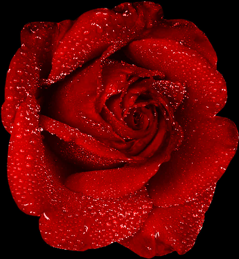 Red Rose Dewdrops Black Background PNG Image