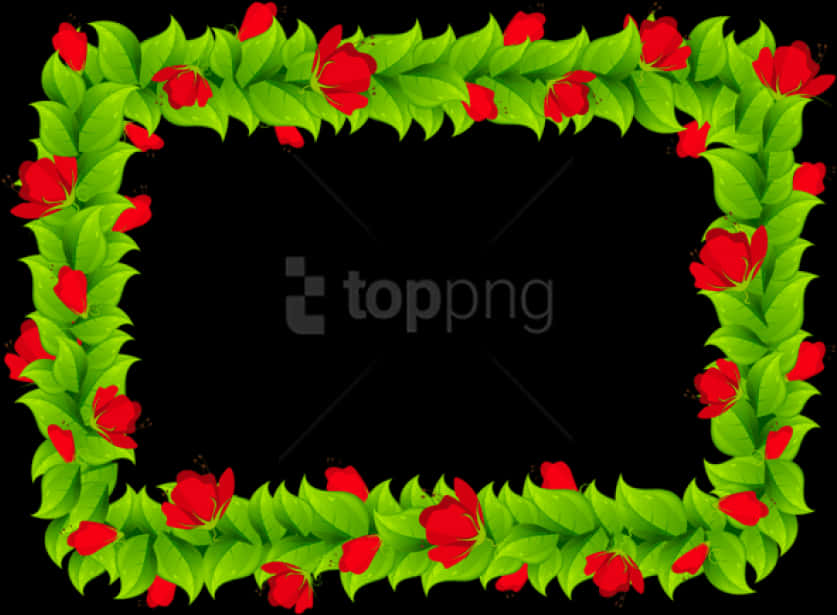 Red Rose Leaf Frame Design PNG Image