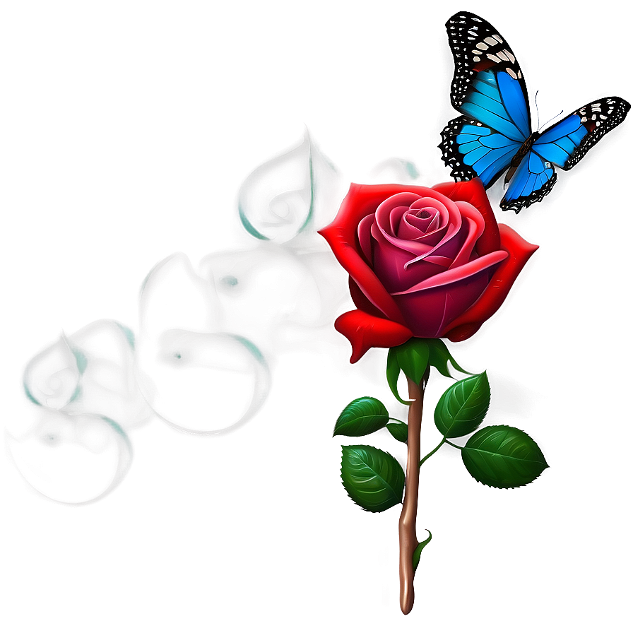 Red Rose With Butterfly Png Uvw49 PNG Image