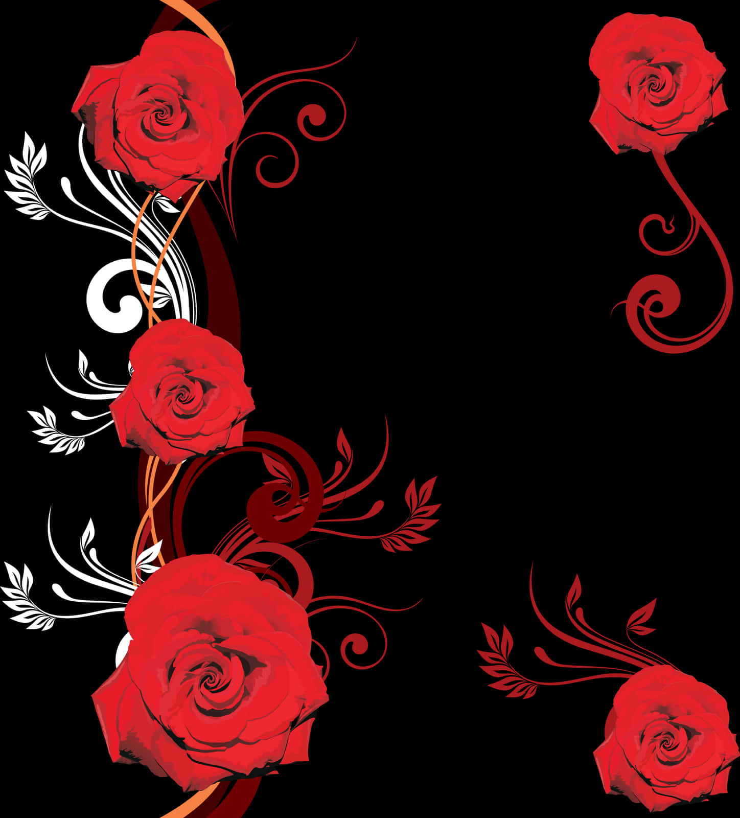 Red Roses Black Background Vector PNG Image