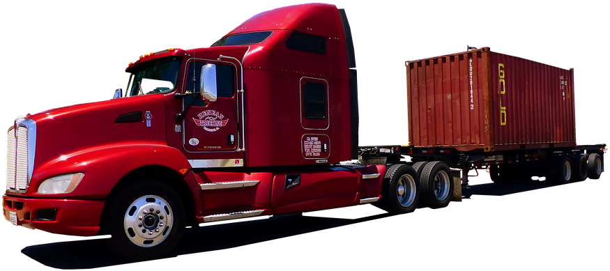 Red Semi Truck Hauling Shipping Container PNG Image