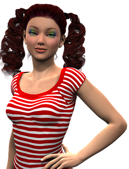 Red Striped Shirt3 D Character Woman PNG Image