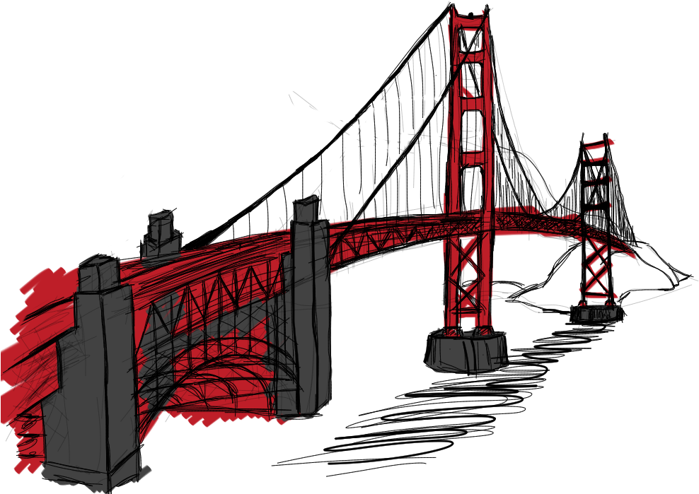 Red Suspension Bridge Sketch.png PNG Image