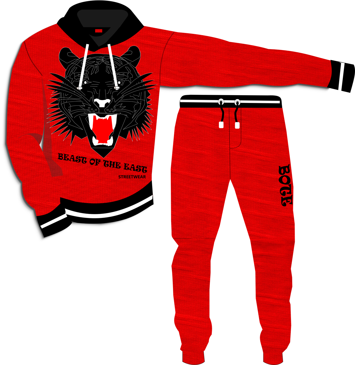 Red Tiger Graphic Sweatsuit Set PNG Image