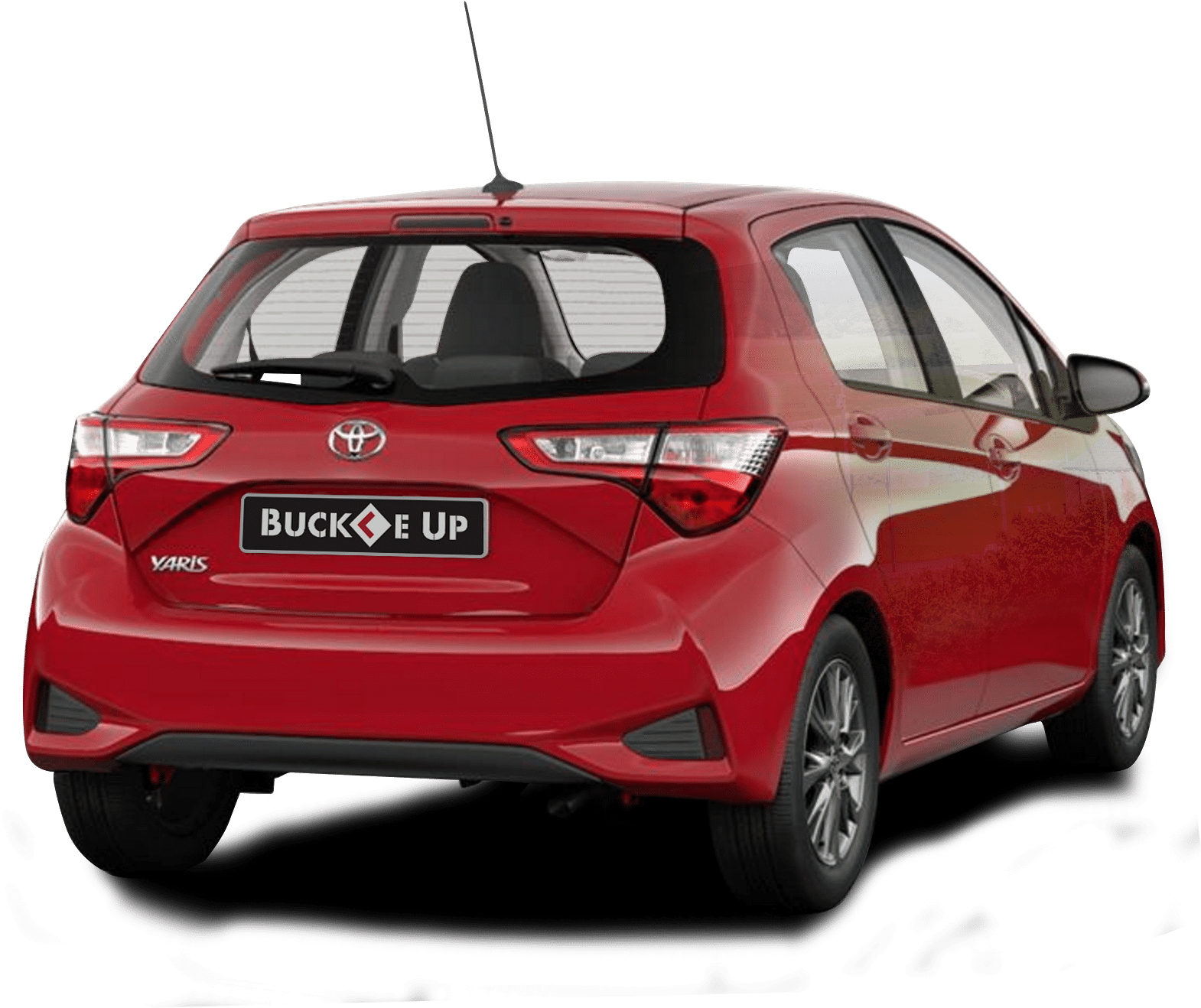 Red Toyota Yaris Rear Viewwith Buckle Up Sticker PNG Image