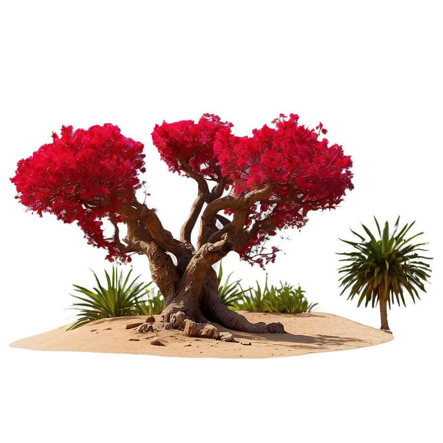 Red Tree In Desert Oasis Png 06252024 PNG Image