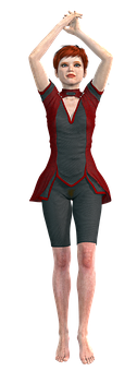 Red Trimmed Workout Attire Woman PNG Image