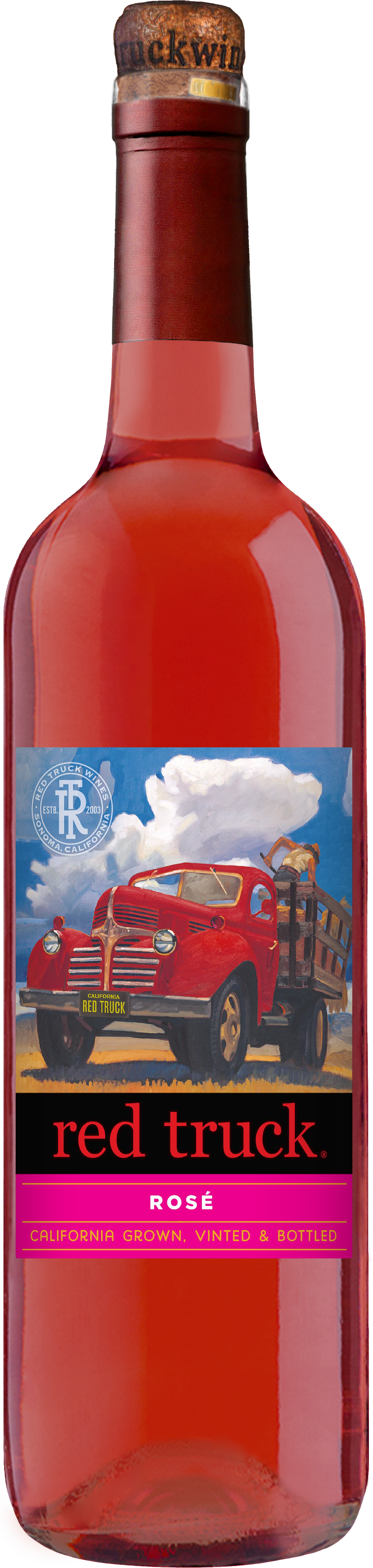 Red Truck Rose Wine Bottle PNG Image