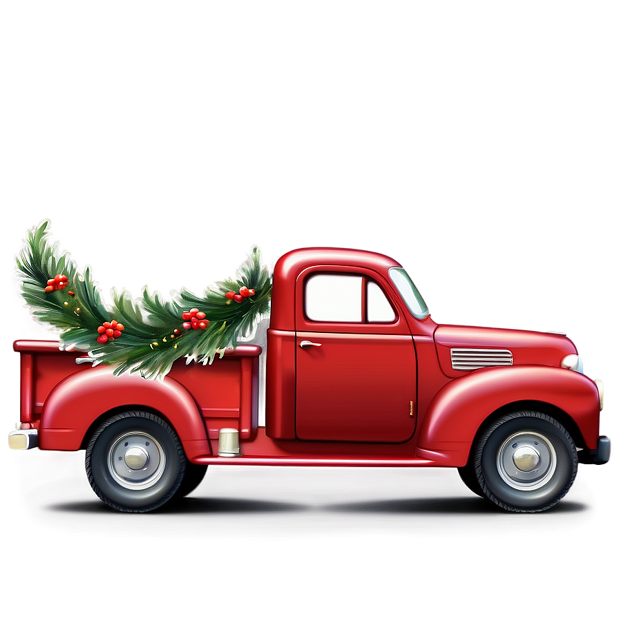 Red Truck With Wreath Png 06282024 PNG Image