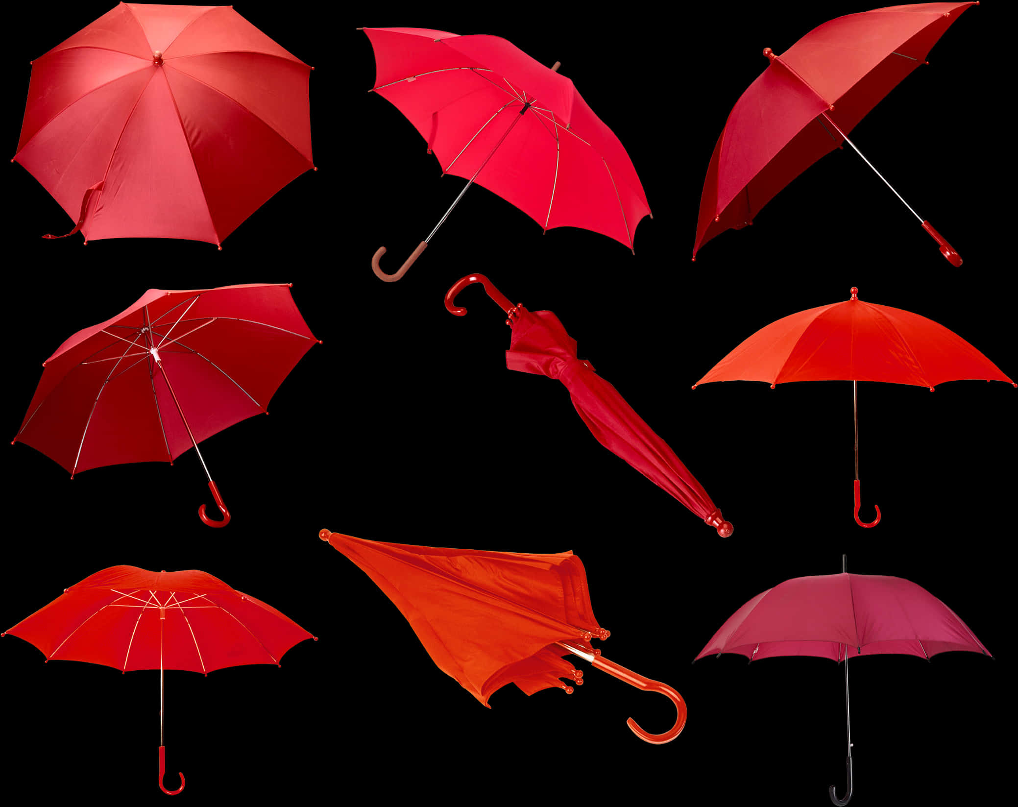 Red Umbrellas Various Positions PNG Image