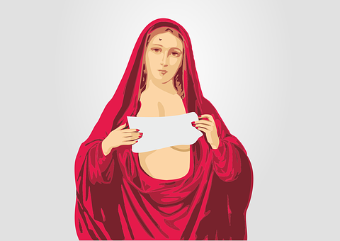 Red Veiled Woman Holding Blank Sign PNG Image