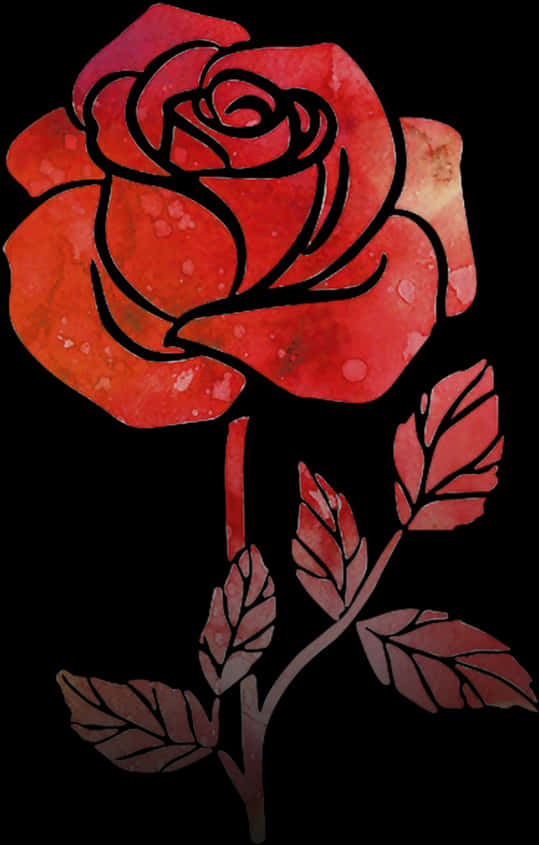 Red Watercolor Rose Artwork PNG Image