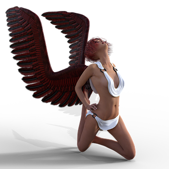 Red Winged Angel Art PNG Image