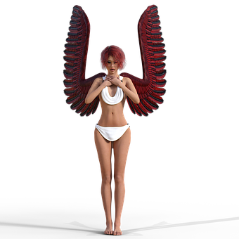 Red Winged Angel Fantasy Art PNG Image