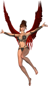 Red Winged Fantasy Figure PNG Image