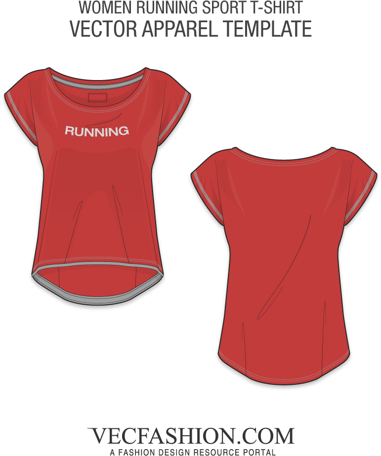 Red Women Running Tshirt Template Vector PNG Image