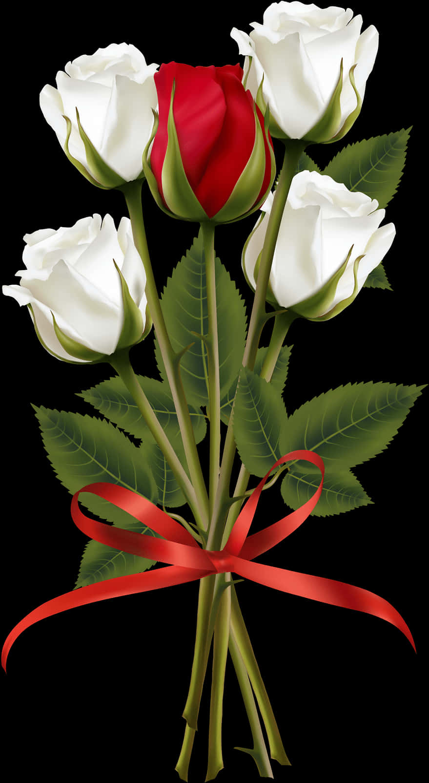 Redand White Roses Bouquet PNG Image