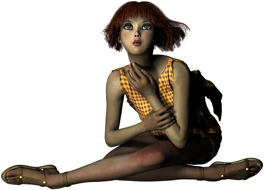 Redhead Animated Character Sitting Pose PNG Image