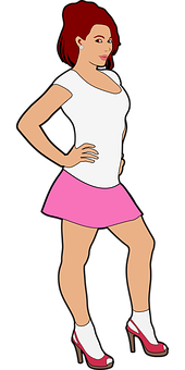 Redhead Anime Girlin Pink Skirt PNG Image