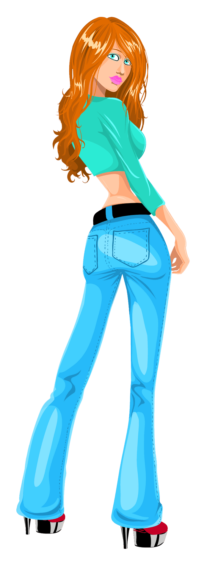 Redhead Girlin Blue Jeans PNG Image