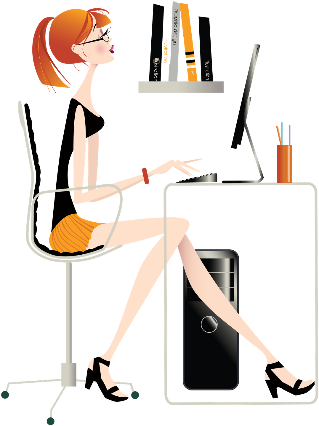 Redhead Graphic Designerat Work PNG Image