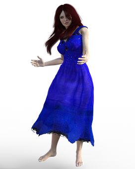 Redhead3 D Character Blue Dress PNG Image