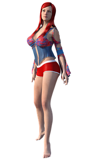 Redheaded3 D Modelin Summer Outfit PNG Image