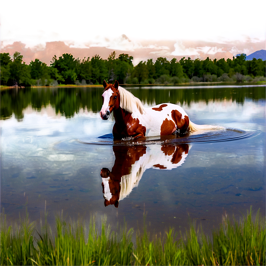 Reflective Mustang Horse Lake Png Kir PNG Image