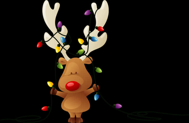 Reindeer Cartoonwith Christmas Lights PNG Image