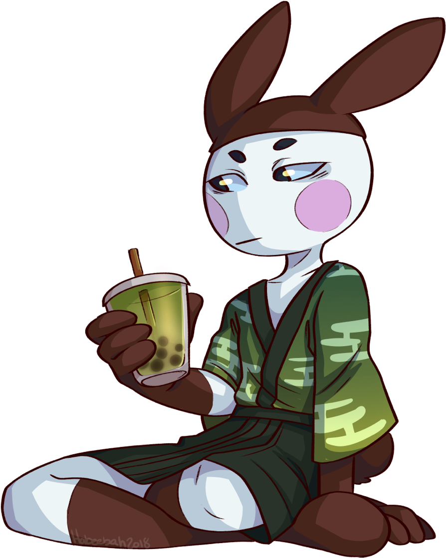 Relaxed_ Anthropomorphic_ Rabbit_with_ Drink PNG Image