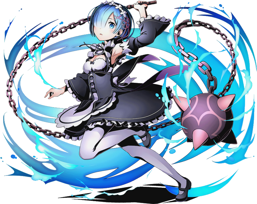 Rem Re Zero Blue Haired Maidwith Chain Weapon PNG Image