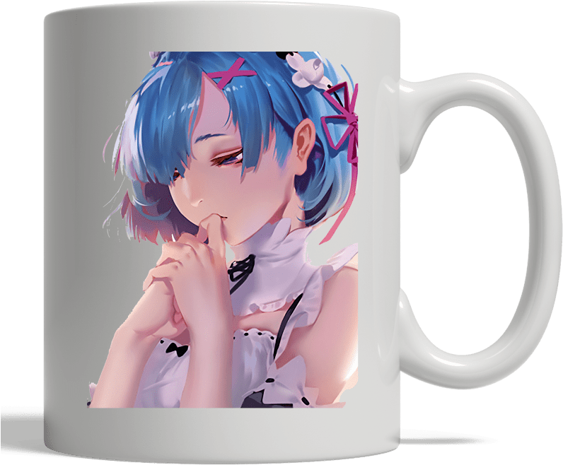 Rem Thinking Pose Mug PNG Image