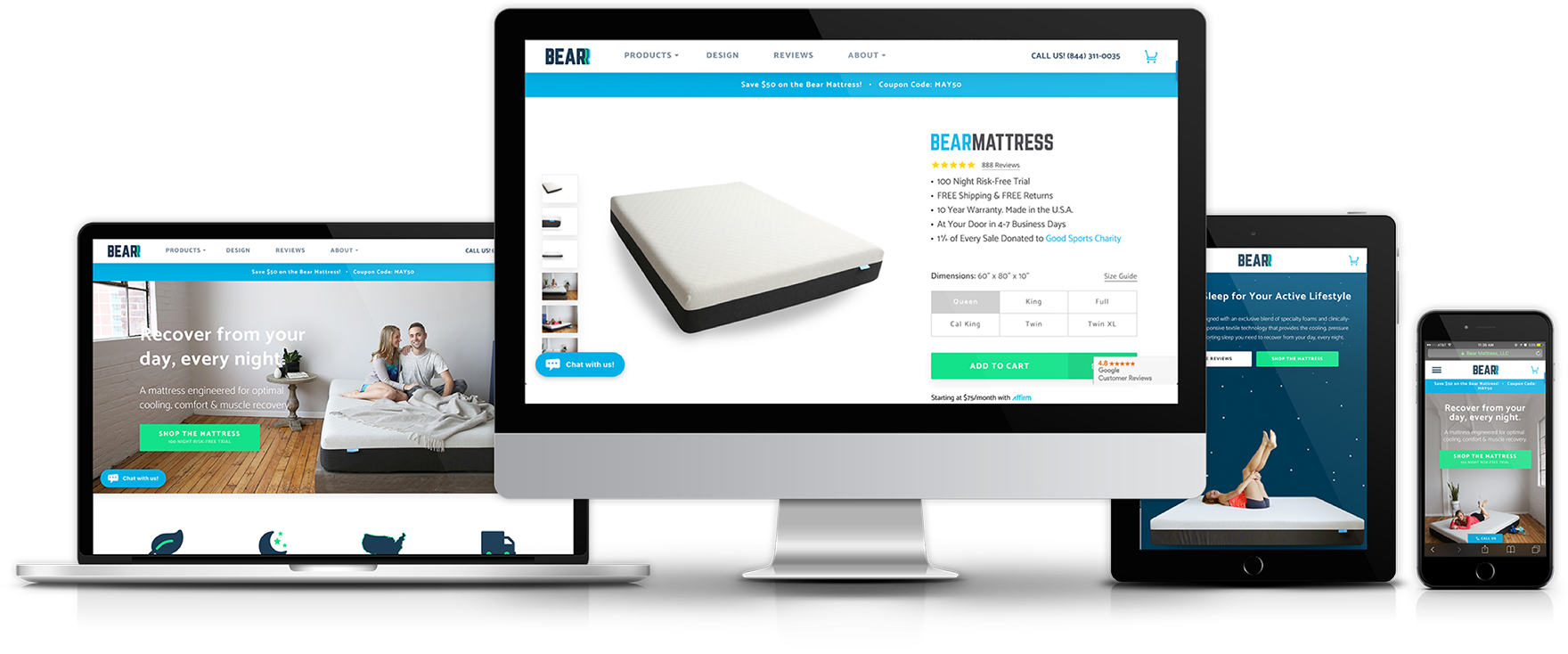 Responsive Design Ecommerce Website Bear Mattress PNG Image