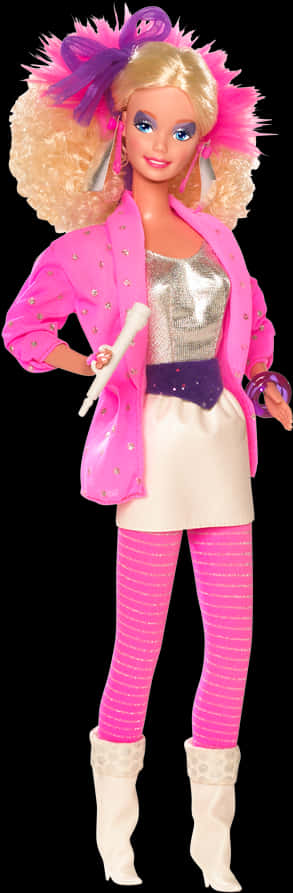 Retro Barbie Dollin Pink80s Outfit PNG Image