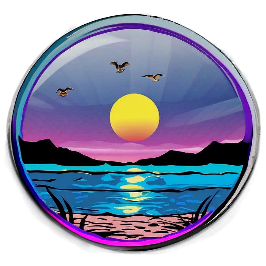 Retro Beach Sunset View Png Mwp PNG Image