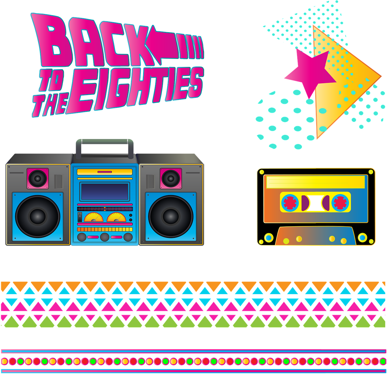 Retro Boombox Eighties Graphic PNG Image