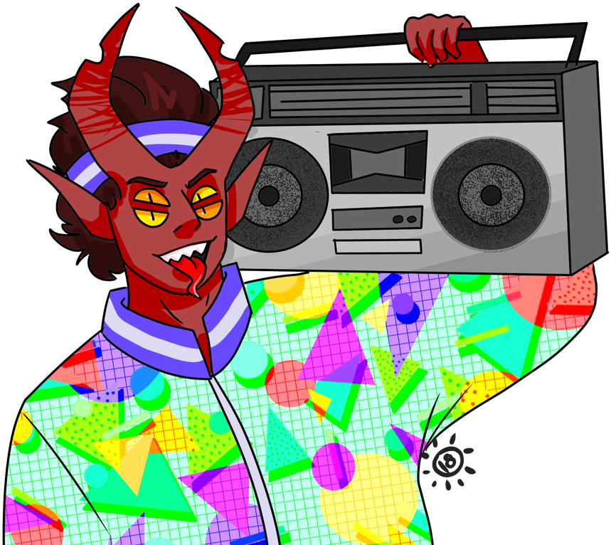 Retro Demon Boombox Carry PNG Image