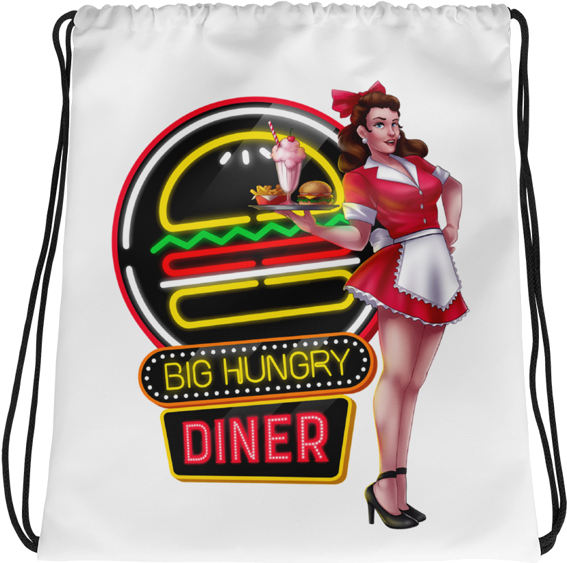 Retro Diner Pinup Girl Drawstring Bag PNG Image