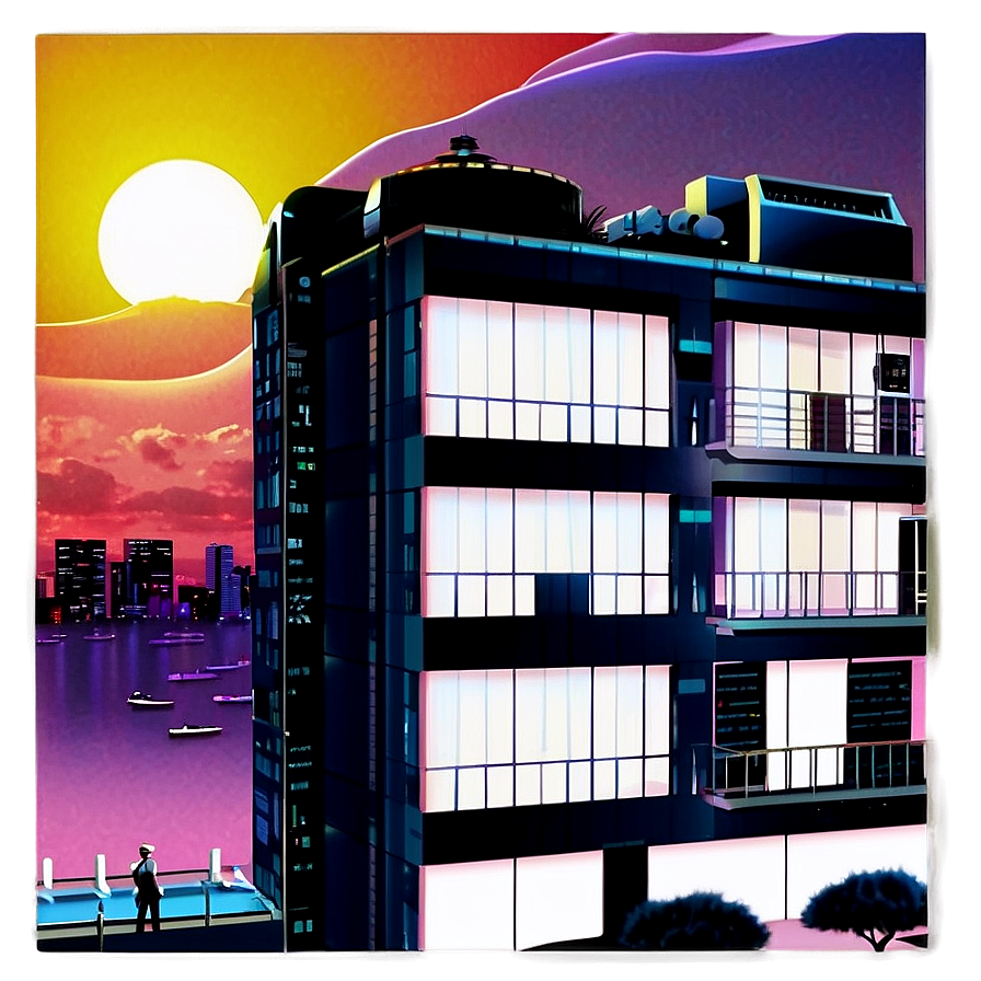 Retro Futuristic Sunset City Png 06252024 PNG Image