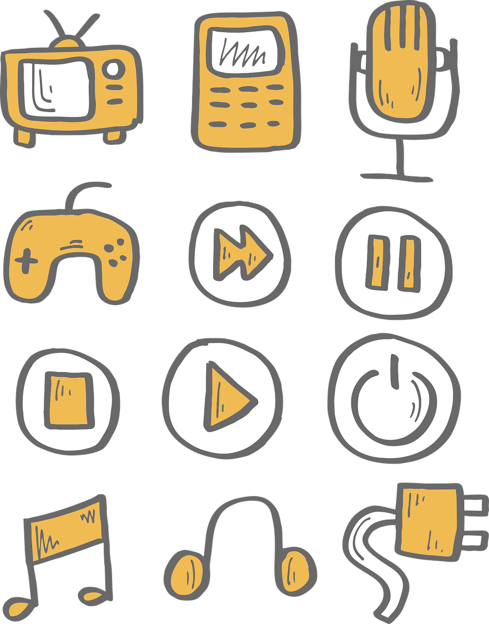 Retro Media Icons Set PNG Image