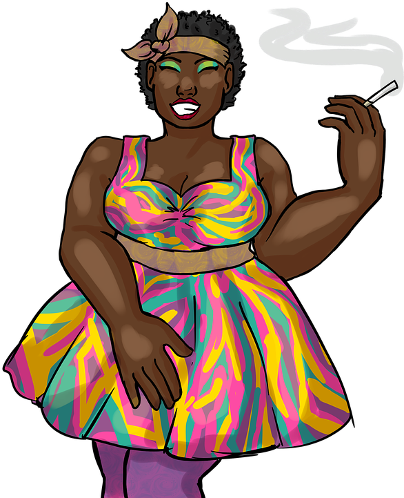 Retro Style Smoking Lady Illustration PNG Image