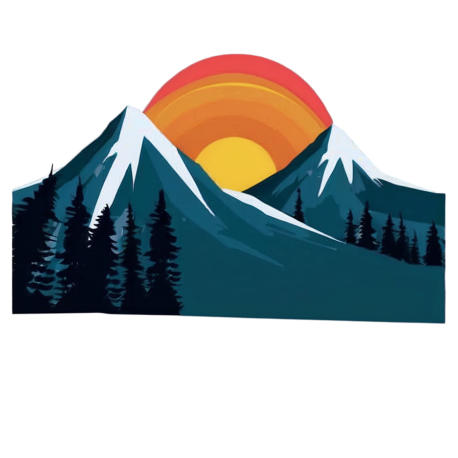 Retro Sunset Mountain Peaks Png Jnk46 PNG Image