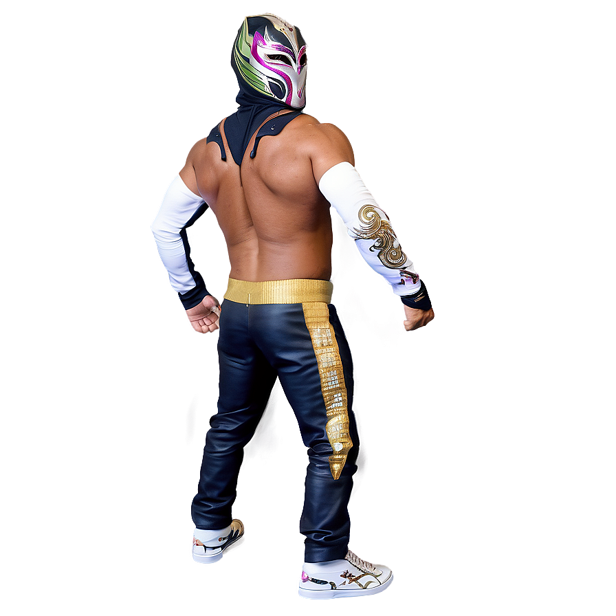 Rey_ Mysterio_ Back_ Pose_ Wrestling_ Attire PNG Image