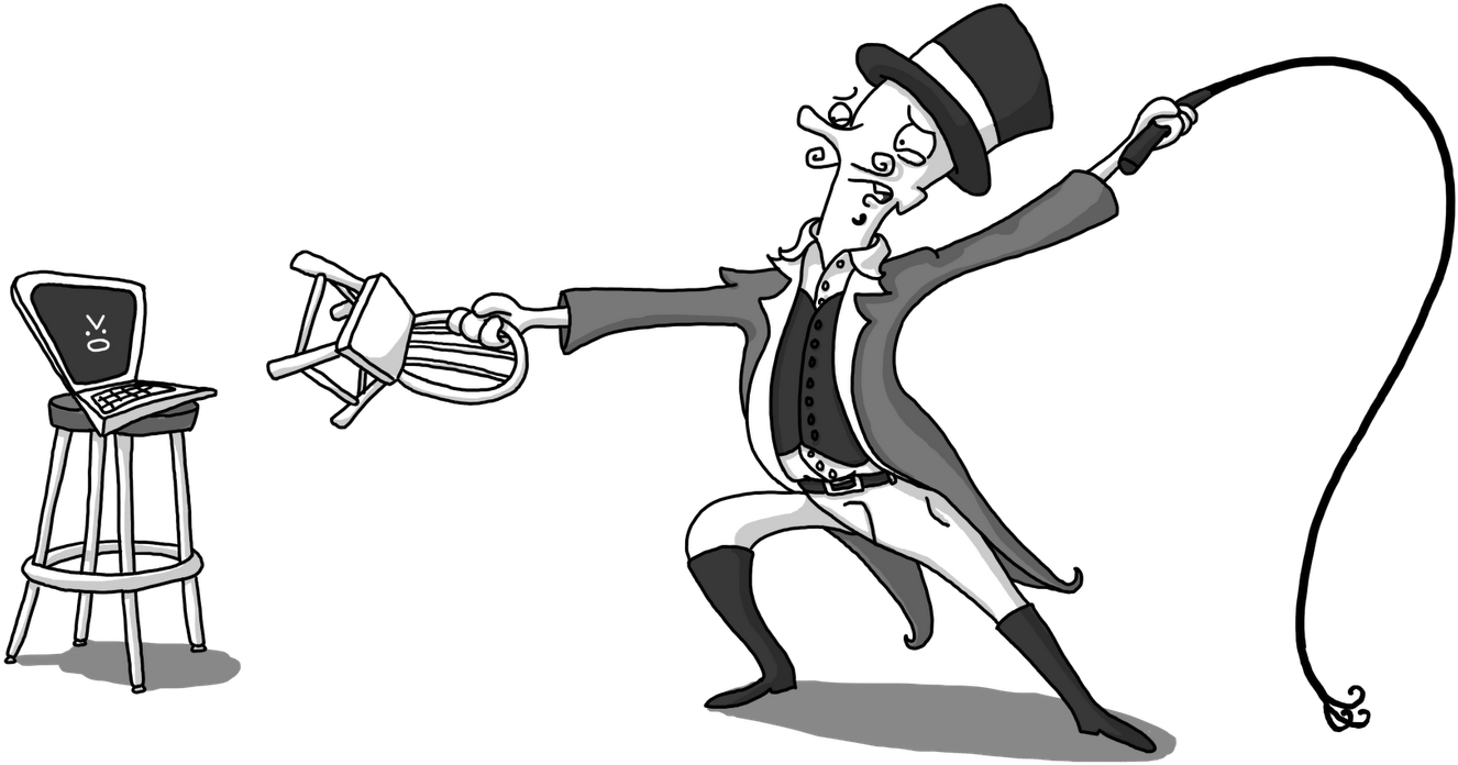 Ringmaster_with_ Whip_and_ Laptop PNG Image