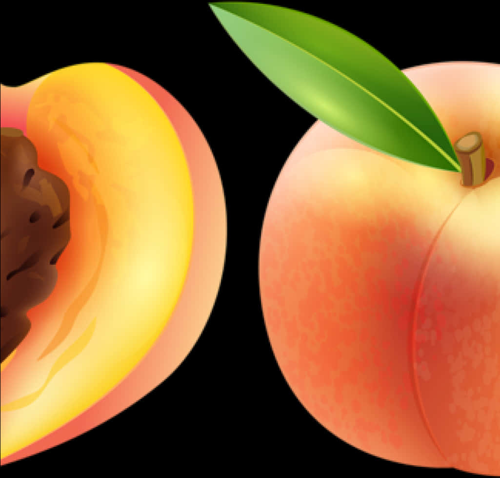 Ripe Peach Halfand Whole PNG Image