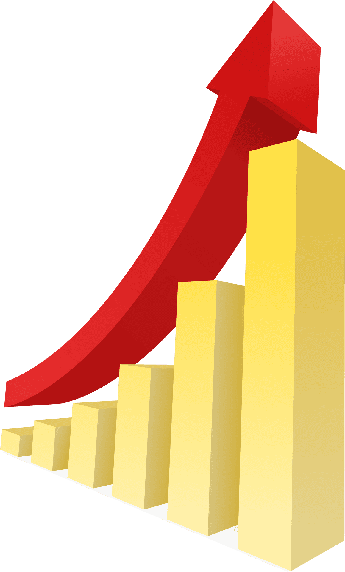 Rising Golden Bar Graph With Red Arrow PNG Image