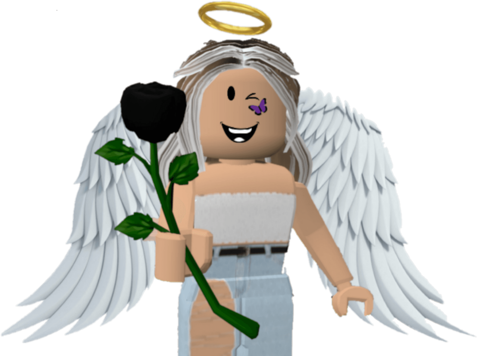 Roblox Angel Avatarwith Black Rose PNG Image