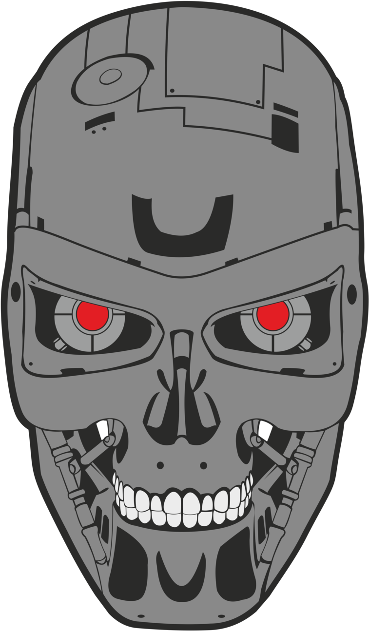 Robotic_ Skull_ Red_ Eyes_ Vector PNG Image