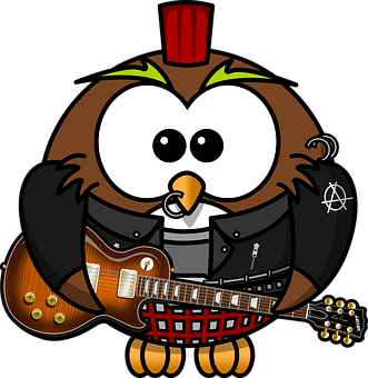 Rockstar Owl Cartoon Character PNG Image